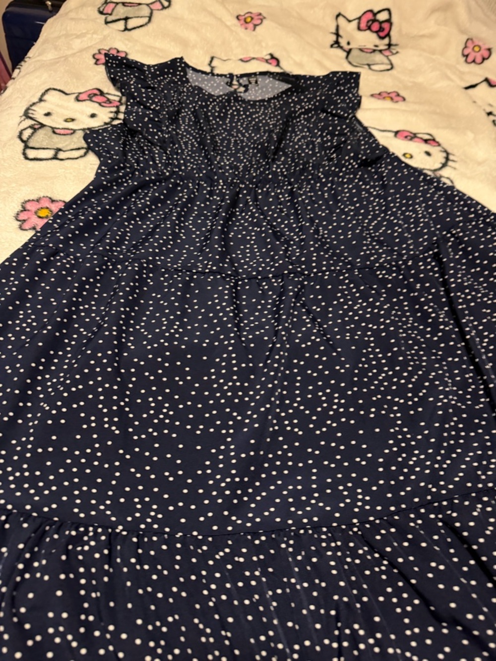 Navy Blue Polka Dot Tiered Midi Dress - Picture 2 of 6